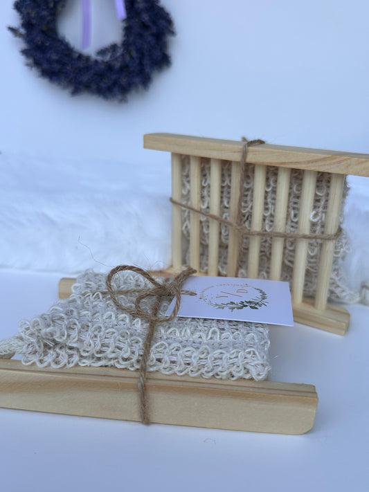 Bamboo Wood Soap Dish Exfoliating Bag