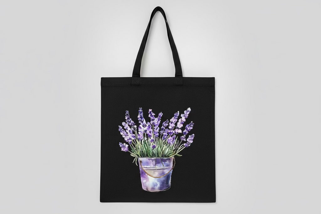 Reusable Lavender Print Tote Black