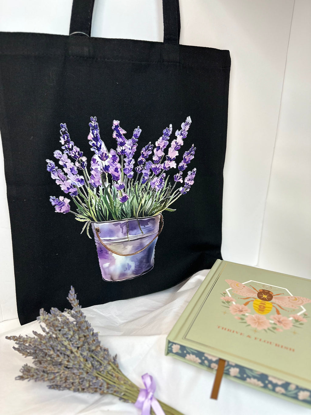 Reusable Lavender Print Tote Black